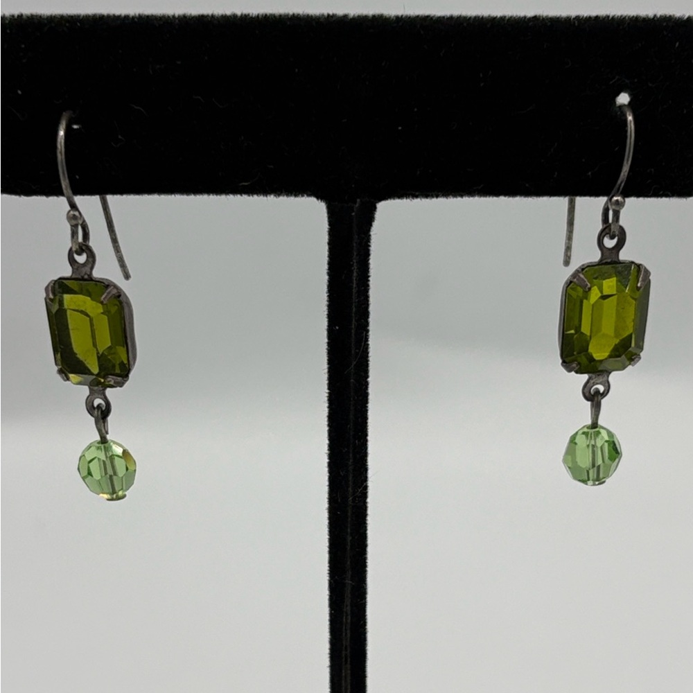 Vintage Olive and Spring Green Crystal Drop Earrings - Vintage